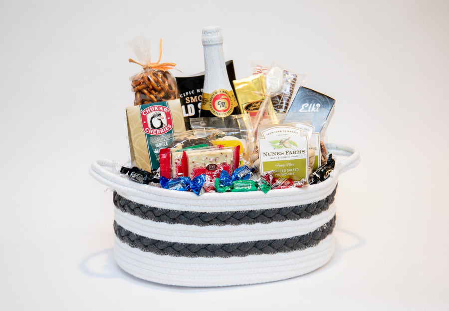 Modern Woven Gift Basket with Sparkling Cider